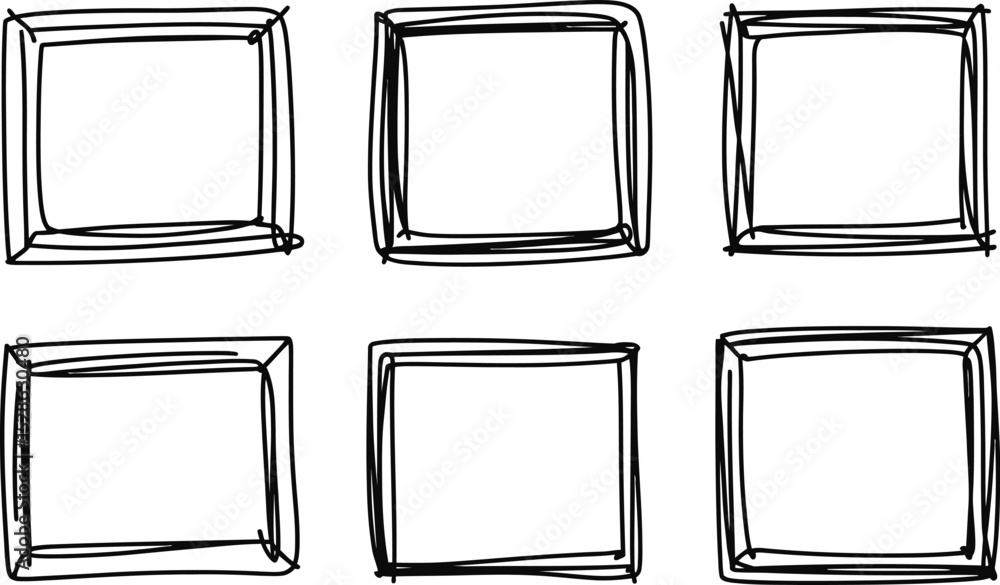 Aufkleber hand drawn square frames or boxes arranged in two rows on a white background in black