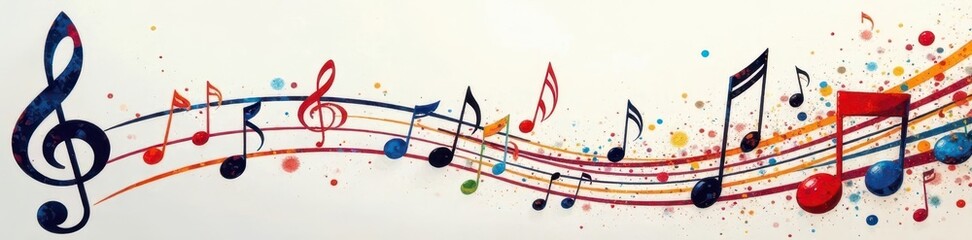 Hand-drawn musical symbols and abstract shapes on lined paper , decoration, scribble