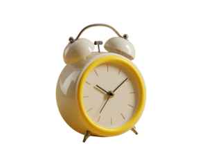 A yellow and white alarm clock with the time of 10:30