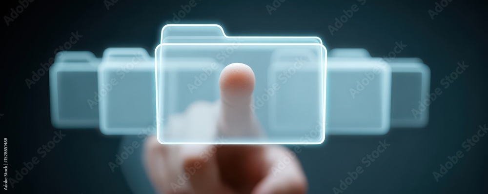 Aufkleber futuristic digital folder interface with a touching finger in a modern virtual environment