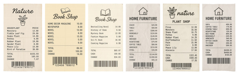 PNG Vintage receipt collection design, element set on transparent background