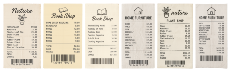 PNG Vintage receipt collection design, element set on transparent background