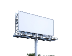 A large white billboard with a tree in the foreground