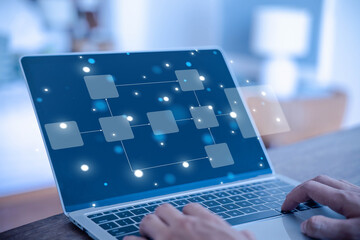 workflow process, programming to streamline strategy, and implement software. Concept of design for automation flowchart of business, model flow diagram of work. Scheme chart of the solution business