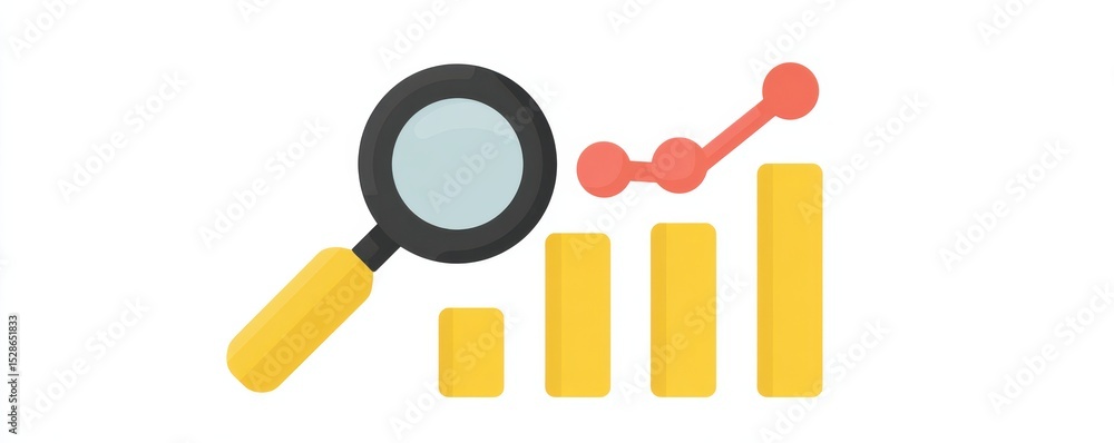 Poster colorful vector illustration of magnifying glass and growth chart representing data analysis and per