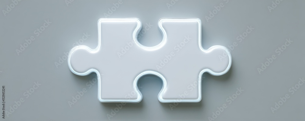 Poster smooth white puzzle piece with glowing outline on a minimalist gray background, symbolizing connecti