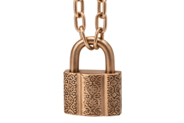 Ornate rose gold padlock necklace isolated on a white background