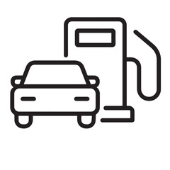  Line Icon of Car at Gas Station – Fuel Pump Symbol for Automotive and Transportation Concepts