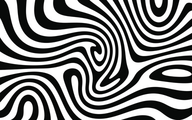 Abstract black and white swirls and lines creating a dynamic optical illusion design