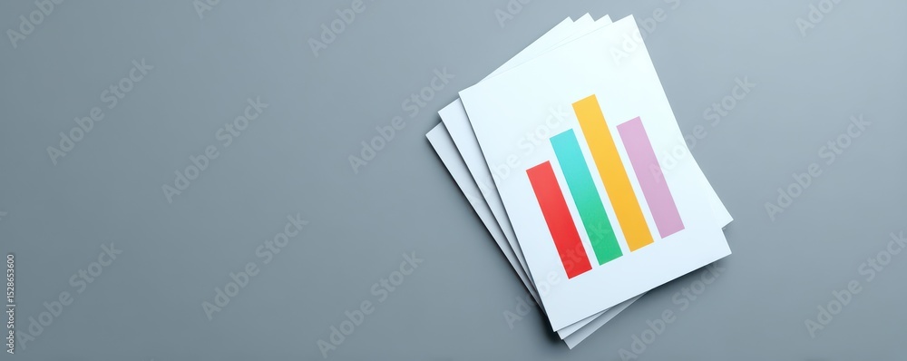 Poster colorful graph paper sheets on grey surface for business analysis and visualization concepts