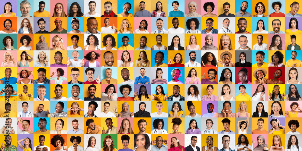 Poster a captivating collection showcases multiracial individuals with various expressions and styles, high