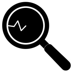 Magnifying glass analyzing data chart graph