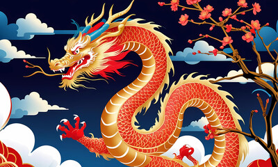 Ancient Asian dragon statues and traditional Chinese temple wall art symbolize oriental power and mythology