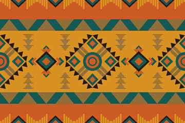 Tribal, repeat, orange, teal, and black geometric pattern. Ideal for textile, home decor, digital paper, fabric print, and wrapping design.
