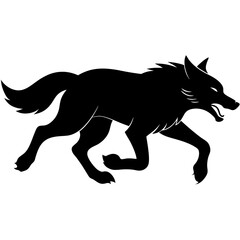 Naklejka premium Running wolf silhouette powerful canine animal