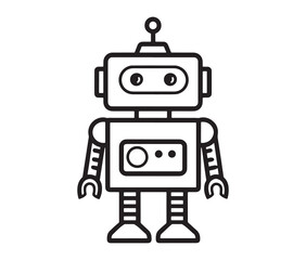 Fototapeta premium Robot vector illustration. Simple black and white robot clipart.
