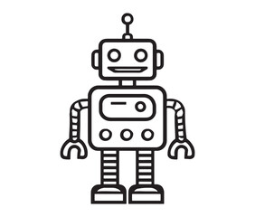 Fototapeta premium Robot vector illustration. Simple black and white robot clipart.