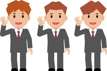 笑顔でOKサインを出すグレースーツの若い男性