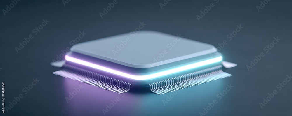 Aufkleber modern microprocessor with futuristic design and soft blue and pink lights on dark background for te