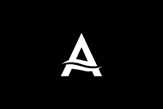 sailing boat silhouette, initial letter a wave or swosh iconic abstract logo, letter a Minimal awesome trendy professional logo design template on black background.  For your business. Vector sign.