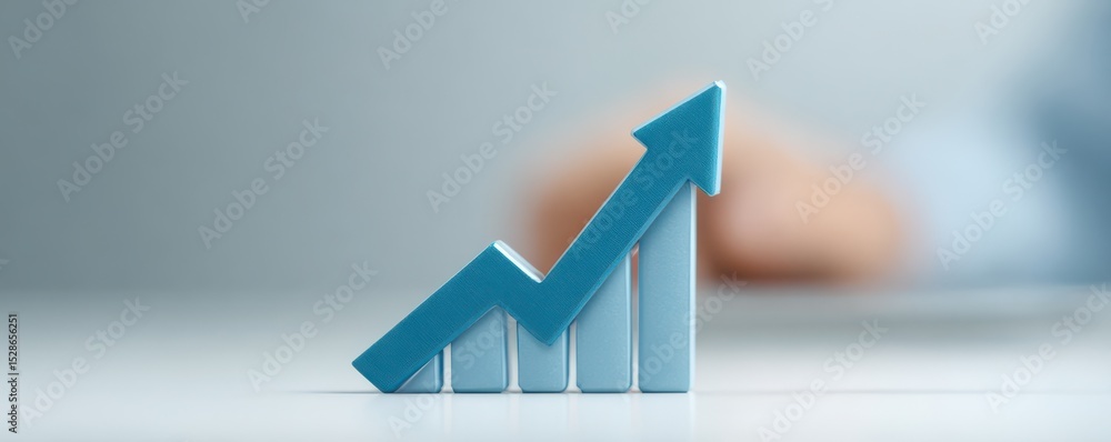 Poster blue chart increasing with arrow and bar graph representing growth and success in business environme