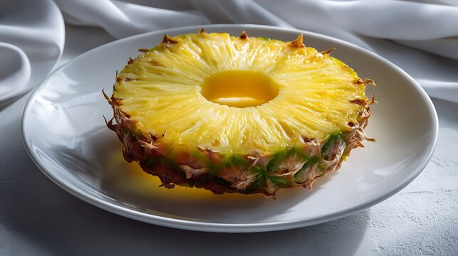 Sliced Pineapple on a White Plate with Soft Background
