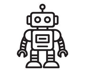 Robot vector illustration. Simple black and white robot clipart.