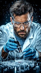 Intense Scientist Examining Sample Under Microscope in Laboratory