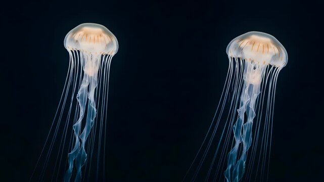 Graceful Jellyfish Duo Against Solid Dark Background in Ocean Scene