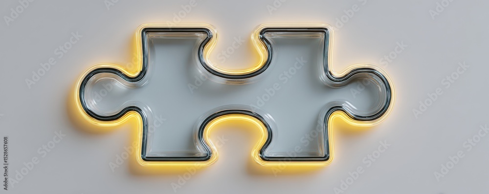 Poster colorful puzzle piece with glowing outline on a minimalist wall background for creative concepts and