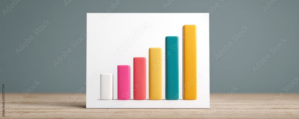 Poster colorful bar graph illustration with diverse heights representing data growth and progress on a mini