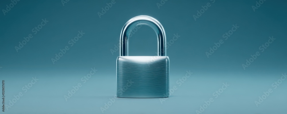 Poster metallic padlock isolated on a smooth gradient background representing security, protection, and saf