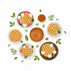 Delicious Waffles with Berries and Cream A Flat Lay Food Illustration