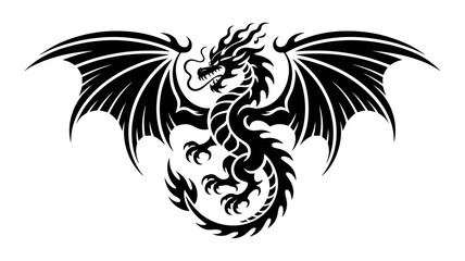 Tribal Flaming Winged Dragon Silhouette Vector for Tattoo and Fantasy Art