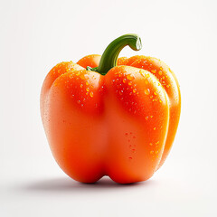 Fresh and vibrant orange bell pepper with water droplets, perfect for healthy recipes and culinary presentations.