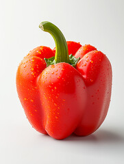 Fresh and vibrant red bell pepper with droplets of water, showcasing its natural shine and freshness.