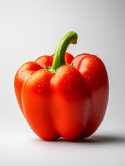 Fresh and vibrant red bell pepper with water droplets glistening on its surface, perfect for healthy meals.