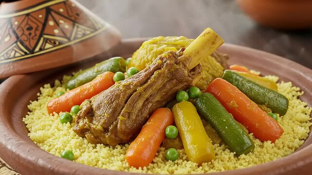 Delicious Moroccan couscous with lamb and vegetables