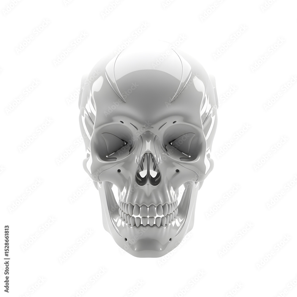 Aufkleber glossy white skull isolated on transparent background with frontal perspective. features high-key li