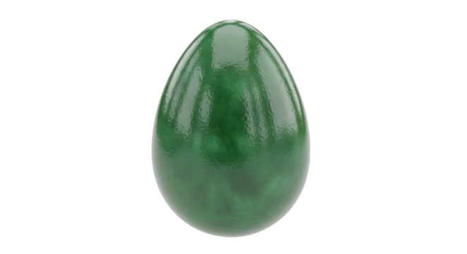 Glossy green egg shaped object on a transparent background displaying a blend of light and shadow reflecting a subtle glow. - Powered by Adobe