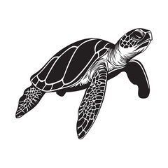 Obraz premium Silhouette of turtle, A black and white illustration of a sea turtle swimming gracefully