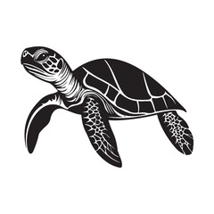 Fototapeta premium Silhouette of turtle, A black and white illustration of a sea turtle swimming gracefully