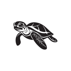 Obraz premium Silhouette of turtle, A black and white illustration of a sea turtle swimming gracefully