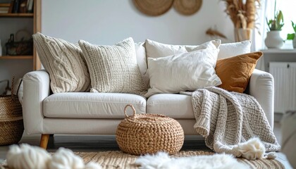 Cozy living room ambiance: A bright and welcoming space with comfortable textiles