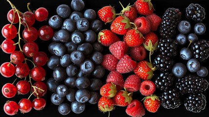 Assorted berries (cherry, black currants, strawberry, blackberry, raspberry, blueberries) cut out  