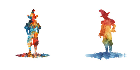abstract color silhouette of clown watercolor vector illustration