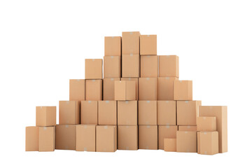 A stack of cardboard boxes is piled on top of each other
