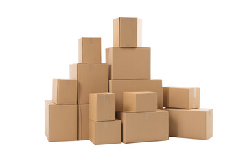 A stack of cardboard boxes with a white background