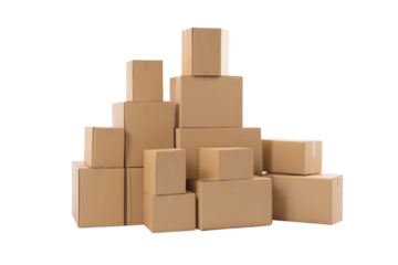 A stack of cardboard boxes with a white background