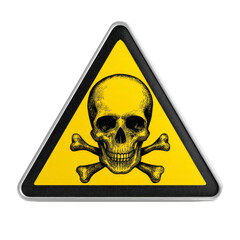 A skull with two crossed bones on a yellow sign